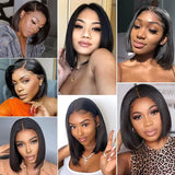 BOB Lace Front Wig Human Hair Straight 180% Full Density 13x4 HD Transparent Lace Frontal Wigs bob hair lace front wig For Women