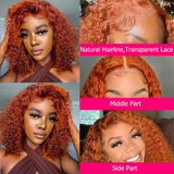 13x4 HD Lace Front Bob Wig for Women Deep Wave Short Remy Human Hair Ginger Orange Color Frontal Glueless Pre Plucked