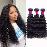 Deep Wave Human Hair Bundles 24 26 28 inch Deep Curly Bundles 100% Human Hair for Women Brazilian Remy Human Hair Extensions
