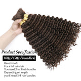 Human Braiding Hair Chocolate Brown 100g Deep Wave Bulk No Weft Human Hair Wigs Bundles for Curly Boho Braiding