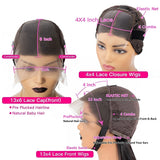 Human Hair Glueless 4by4 Closure Ombre Black Brown Straight Wig for Woman Brazilian Pre Plucked 13x4 HD Lace Frontal Colored Wig