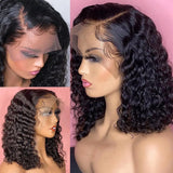 Curly Bob Wig Human Hair 100% 13x4 Lace Front Human Hair Wigs Pre Plucked Natural Black Deep Wave Short Bob Lace Frontal Wigs