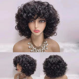 250% Bouncy Curly Bob Human Hair Wigs Loose Bouncy Rose Curly Wigs With Bangs Brazilian Remy Hair Machine Made Wig for Women