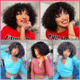 Bob Glueless Wig Short Kinky Curly Wigs With Bangs Pre Cut Lace Closure 2x4 Ready To Wear Go Glueless Wigs Human Hair for Women
