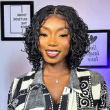 Short Curly Braids Bob Wig For Black Women Double Full Lace Front Curly Micro Box Braided Bob Wig with Baby Hair Pre Plucked