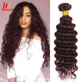99J Deep Wave Human Hair Bundles With Closure HairUGo Burgundy 4x4 Lace Closure With Bundles Remy Hair Weaving Transparent Lace