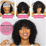 Bob Glueless Wig Short Kinky Curly Wigs With Bangs Pre Cut Lace Closure 2x4 Ready To Wear Go Glueless Wigs Human Hair for Women