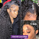 13x6 Hd Lace Frontal Wig Deep Wave 250 Density Curly Human Hair Wigs Preplucked Water Wave Front Wigs For Black Women Brazilian