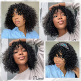 Bob Glueless Wig Short Kinky Curly Wigs With Bangs Pre Cut Lace Closure 2x4 Ready To Wear Go Glueless Wigs Human Hair for Women